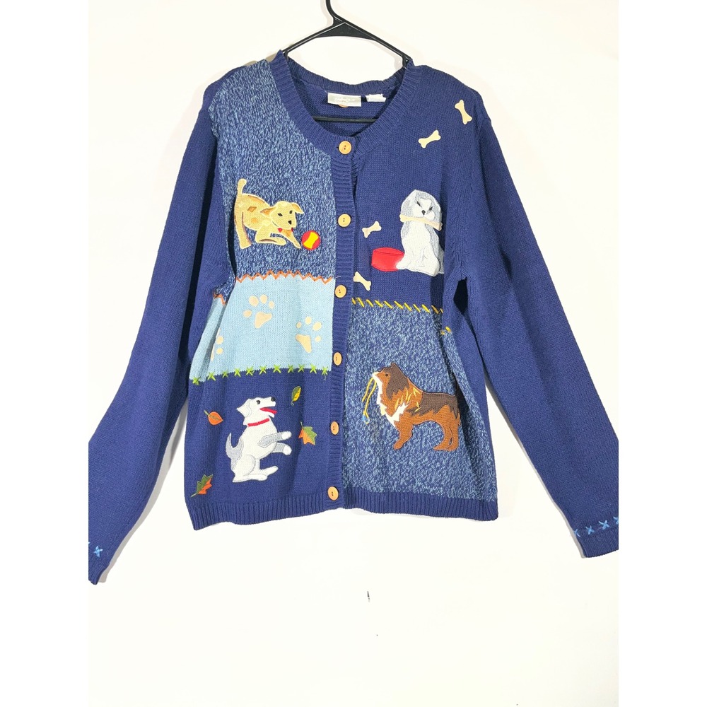 VTG Blair Dog Motif Embroidered Cardigan Sweater Women L
Navy Grandma Core Retro